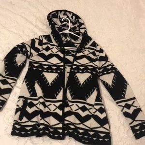 Forever 21 Aztec black and white hooded sweater